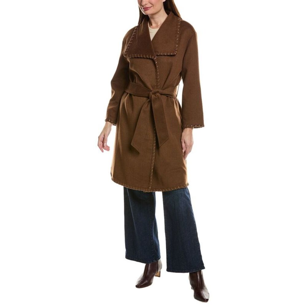 Pascale La Mode Womens Trench Wool-Blend Long Coat, Brown